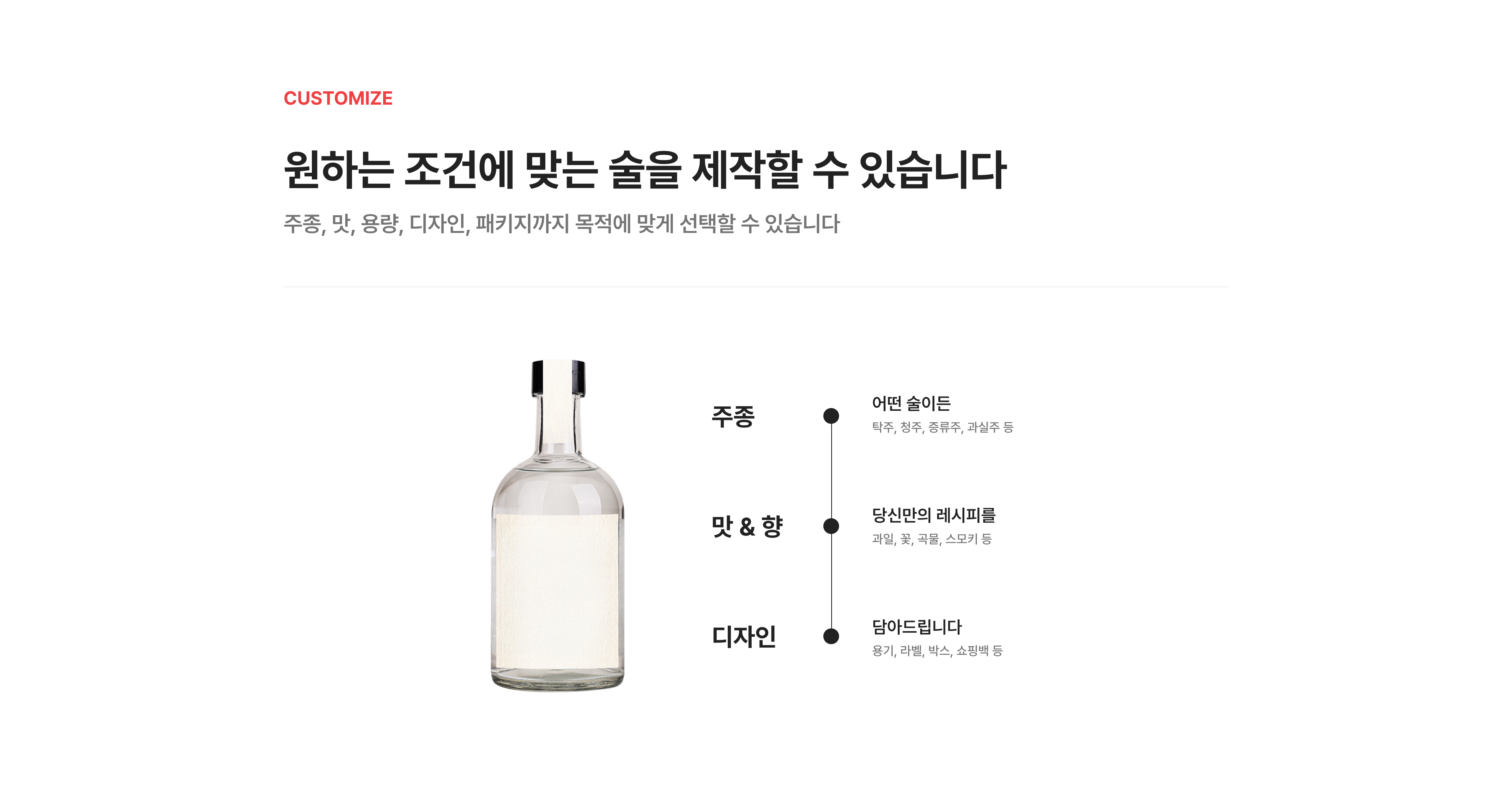 원하는 조건에 맞는 술을 제작할 수 있습니다